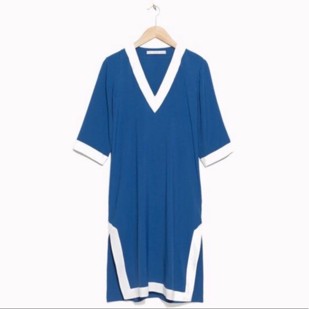 & Other Stories v-neck blue kaftan dress. Size 4
